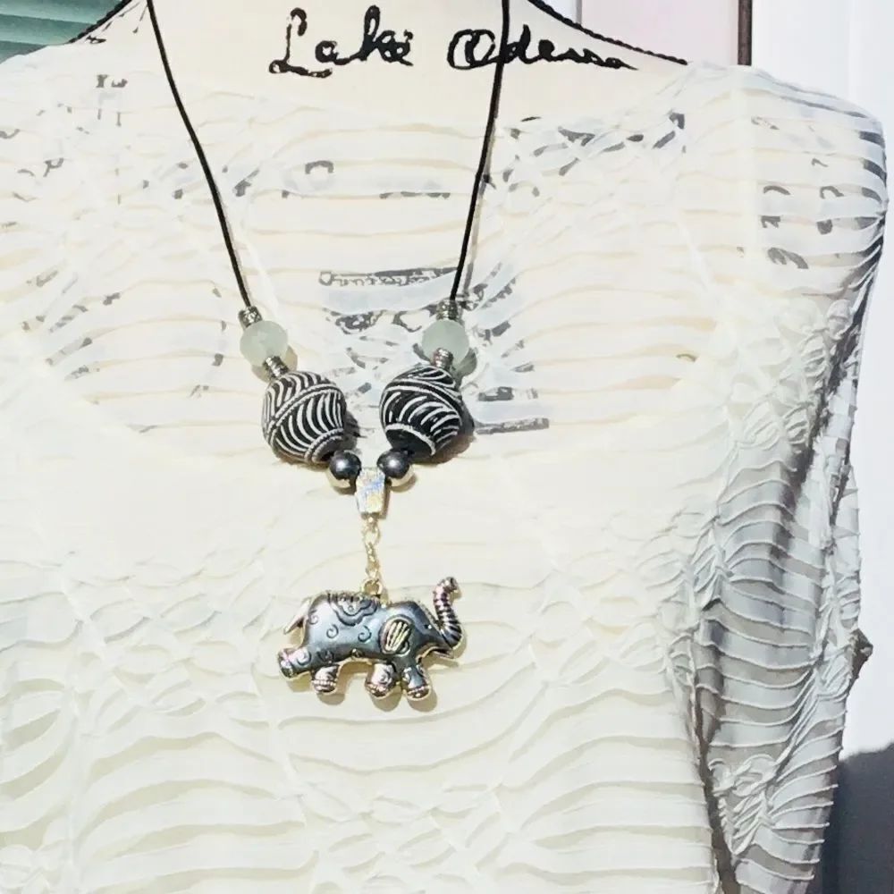 NEW Silver Elephant Tribal Handmade Textured Beads Necklace Jewelry
